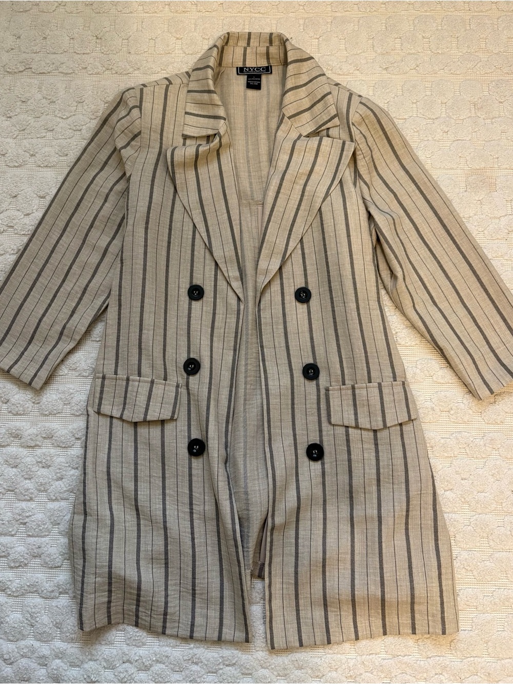 New York & Company Beige and Gray Striped Trench Coat
